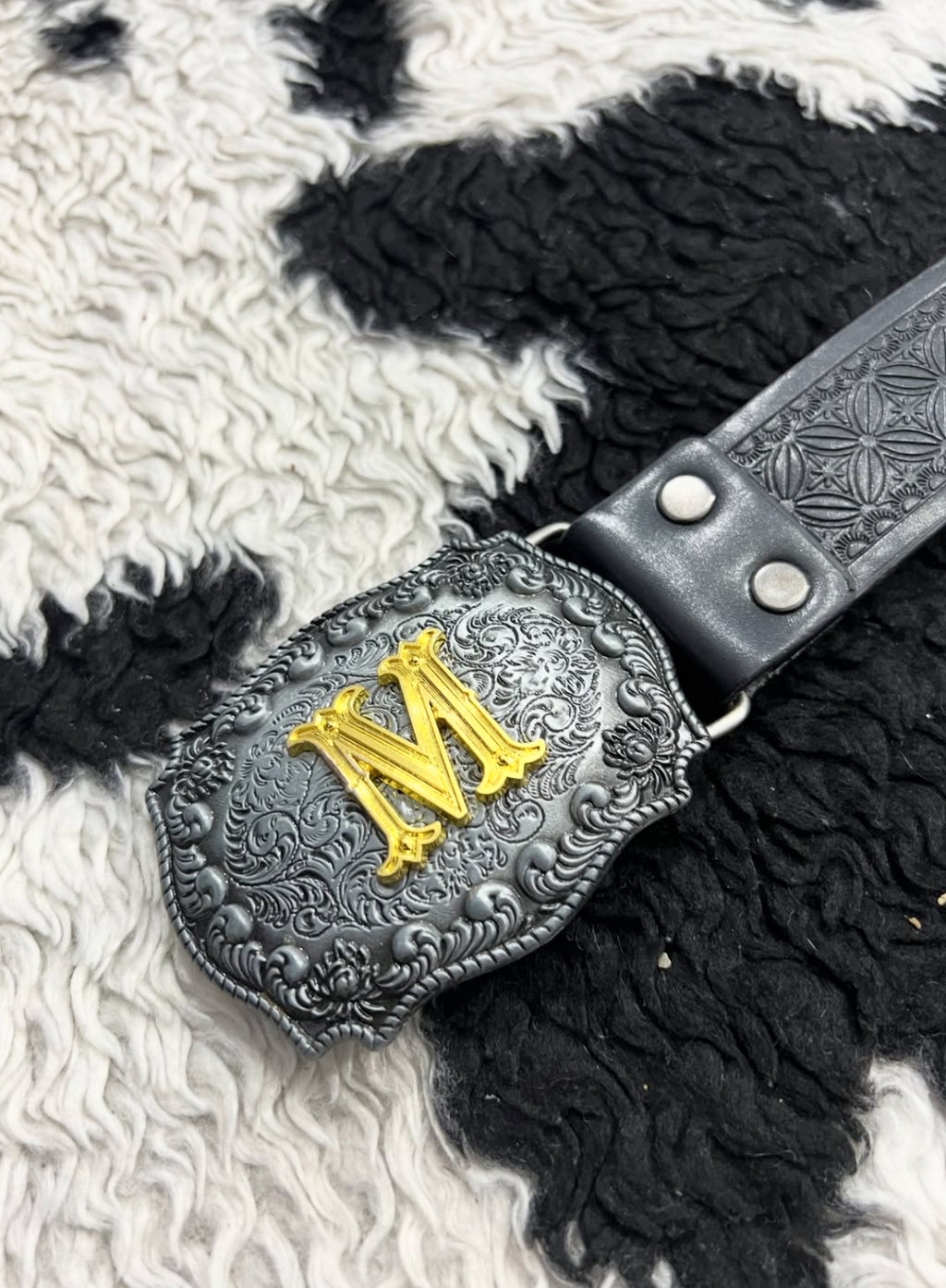 Carved M Buckle Black Belt