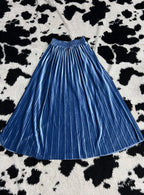 Pleated Blue Velvet Long Skirt