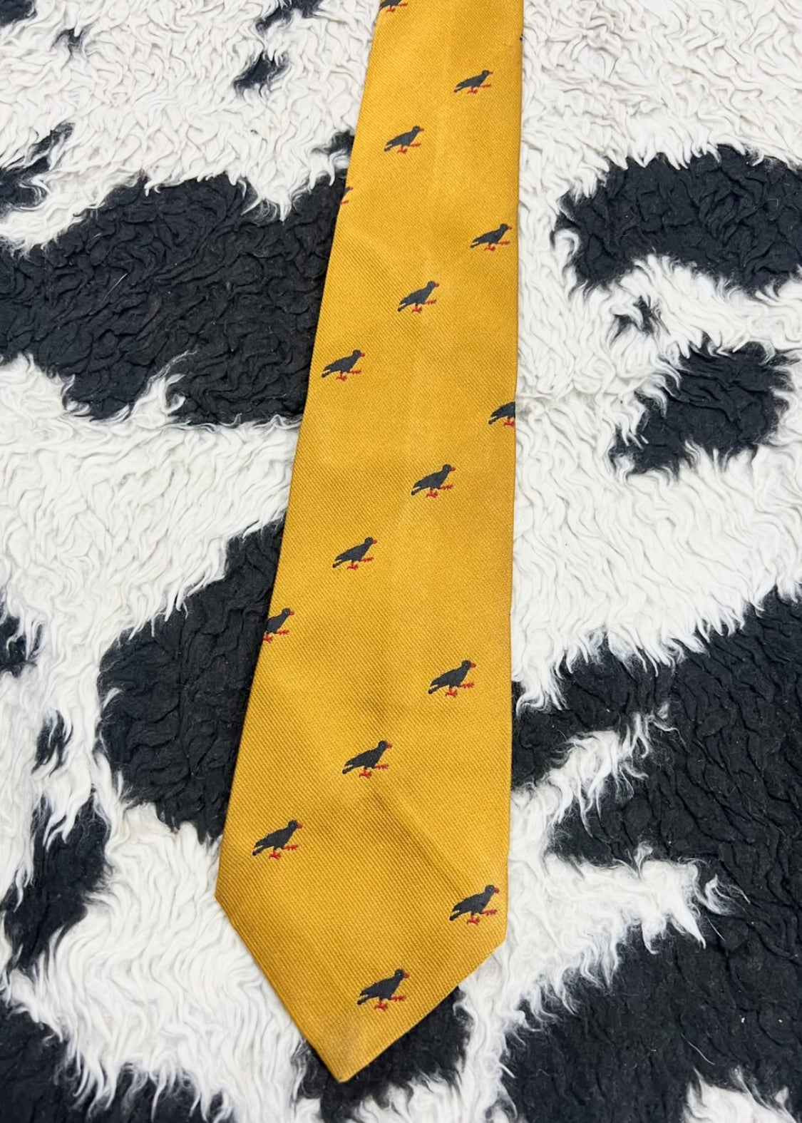 Black Bird Embroidered Yellow Tie