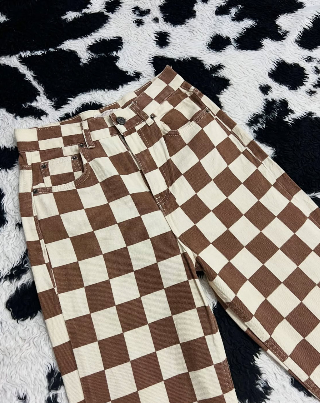 Brown & Cream Boxy Pants (Waist 26)