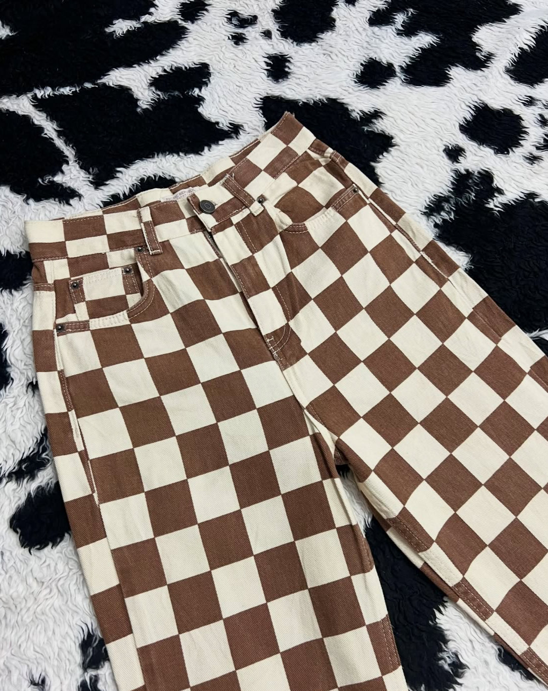 Brown & Cream Boxy Pants (Waist 26)
