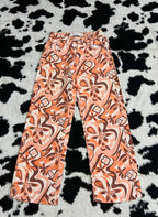 Bershka Orange & Brown Floral Pants (Waist 28)