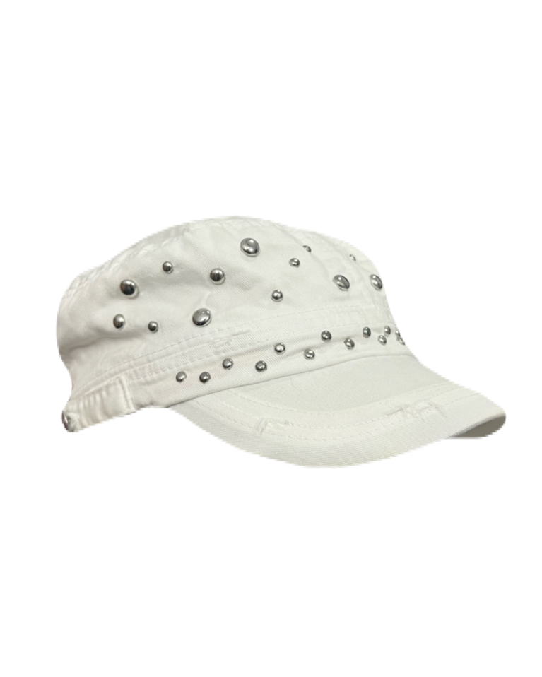 White Metal Studded Cap