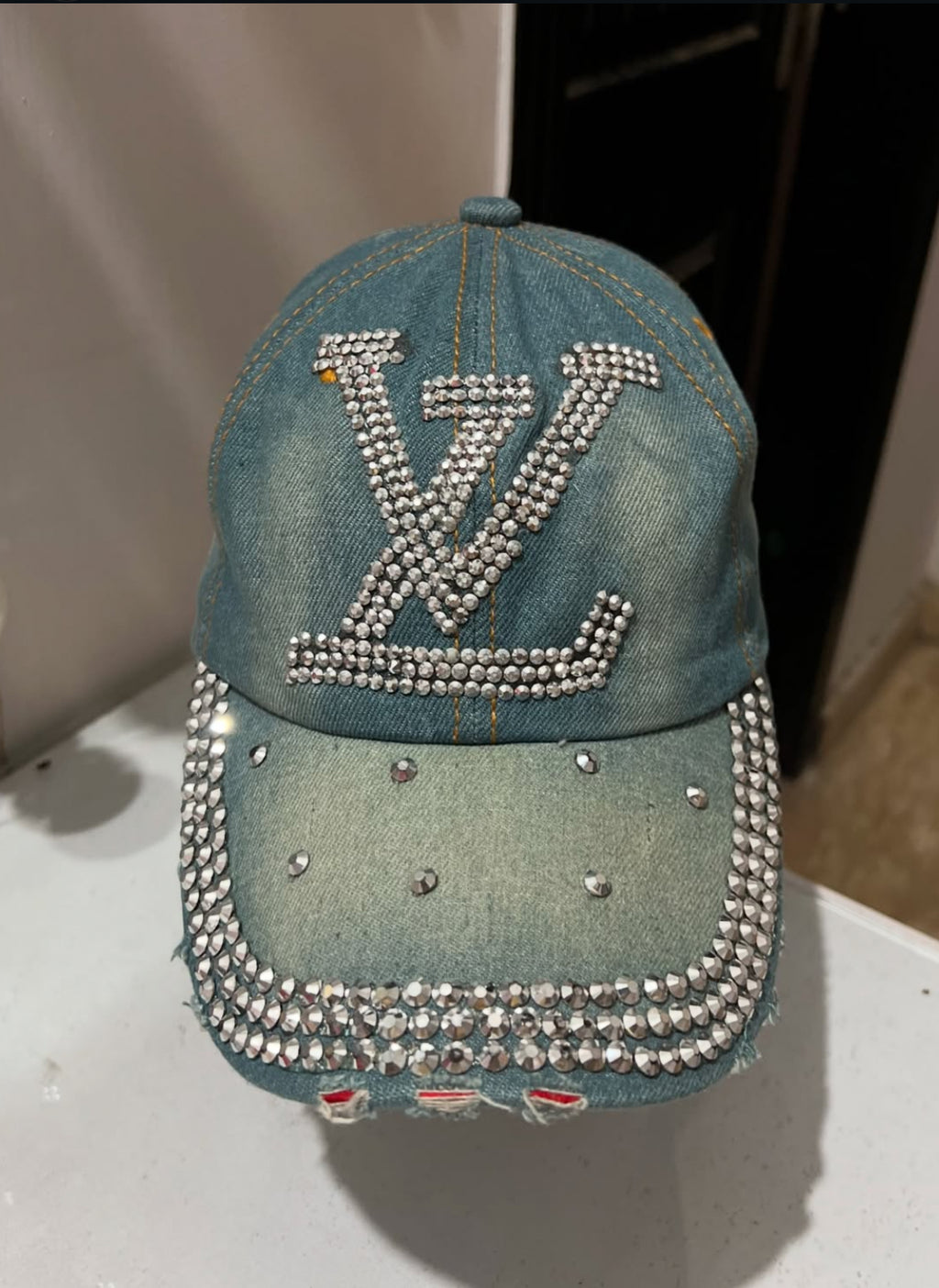 LV Bedazzled Denim Cap