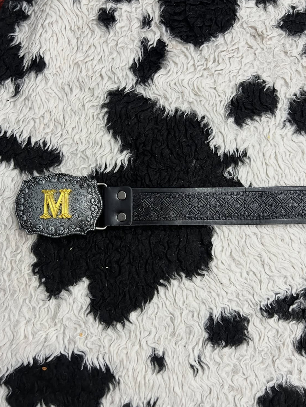 Carved M Buckle Black Belt