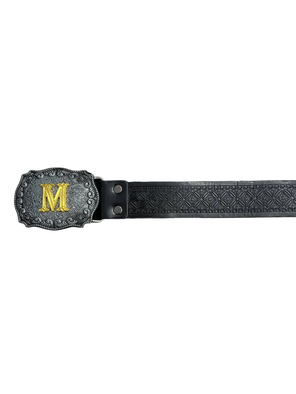 Carved M Buckle Black Belt