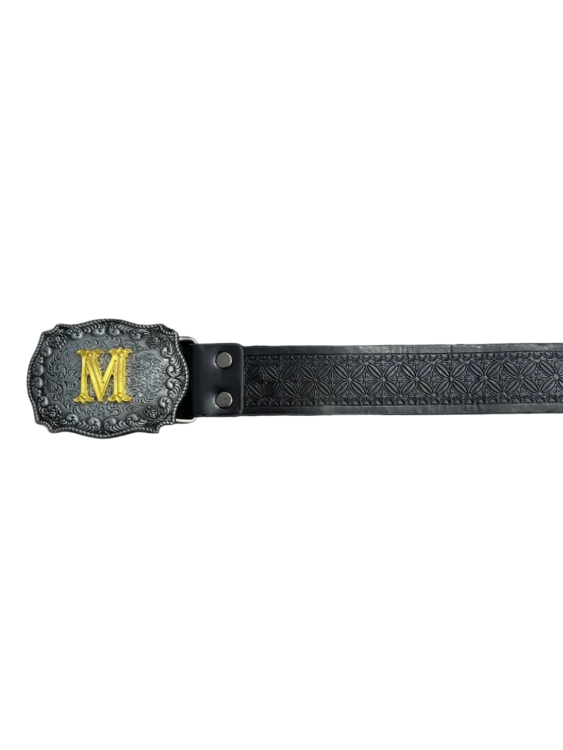 Carved M Buckle Black Belt