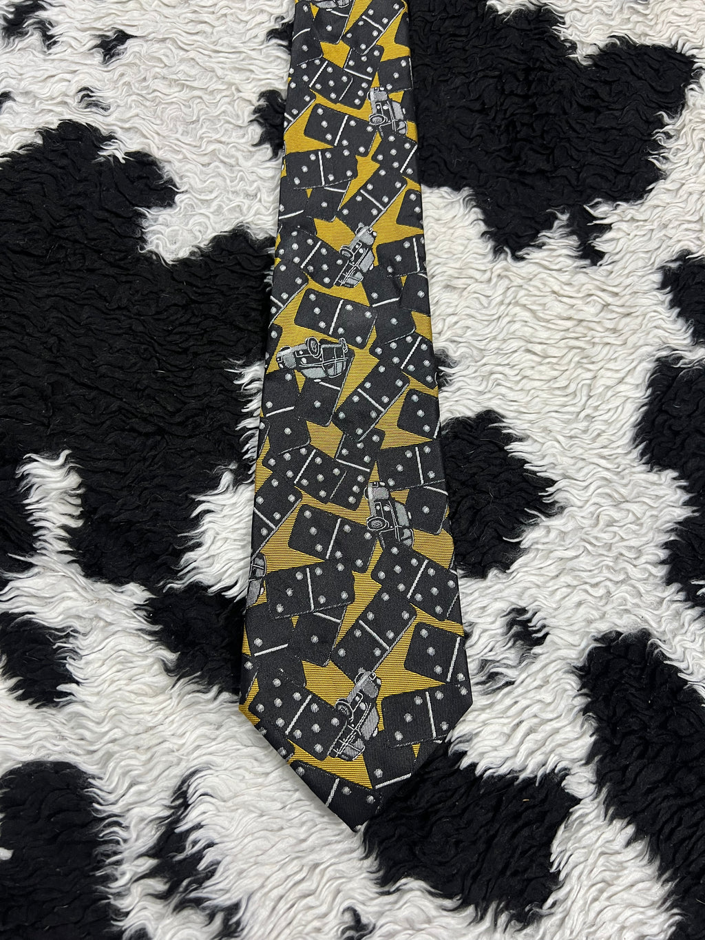 Dominoes & Cars Embroidered Tie (Tagged)