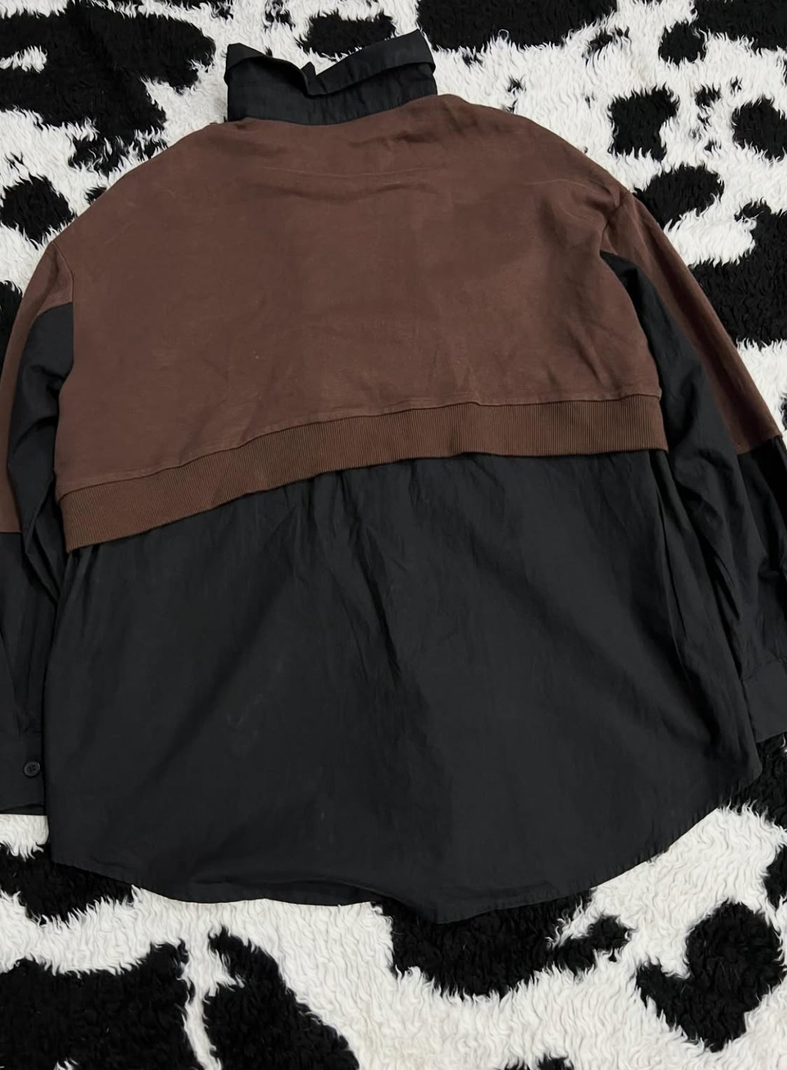 Two-Tone Jacket-Attached Black Buttonup