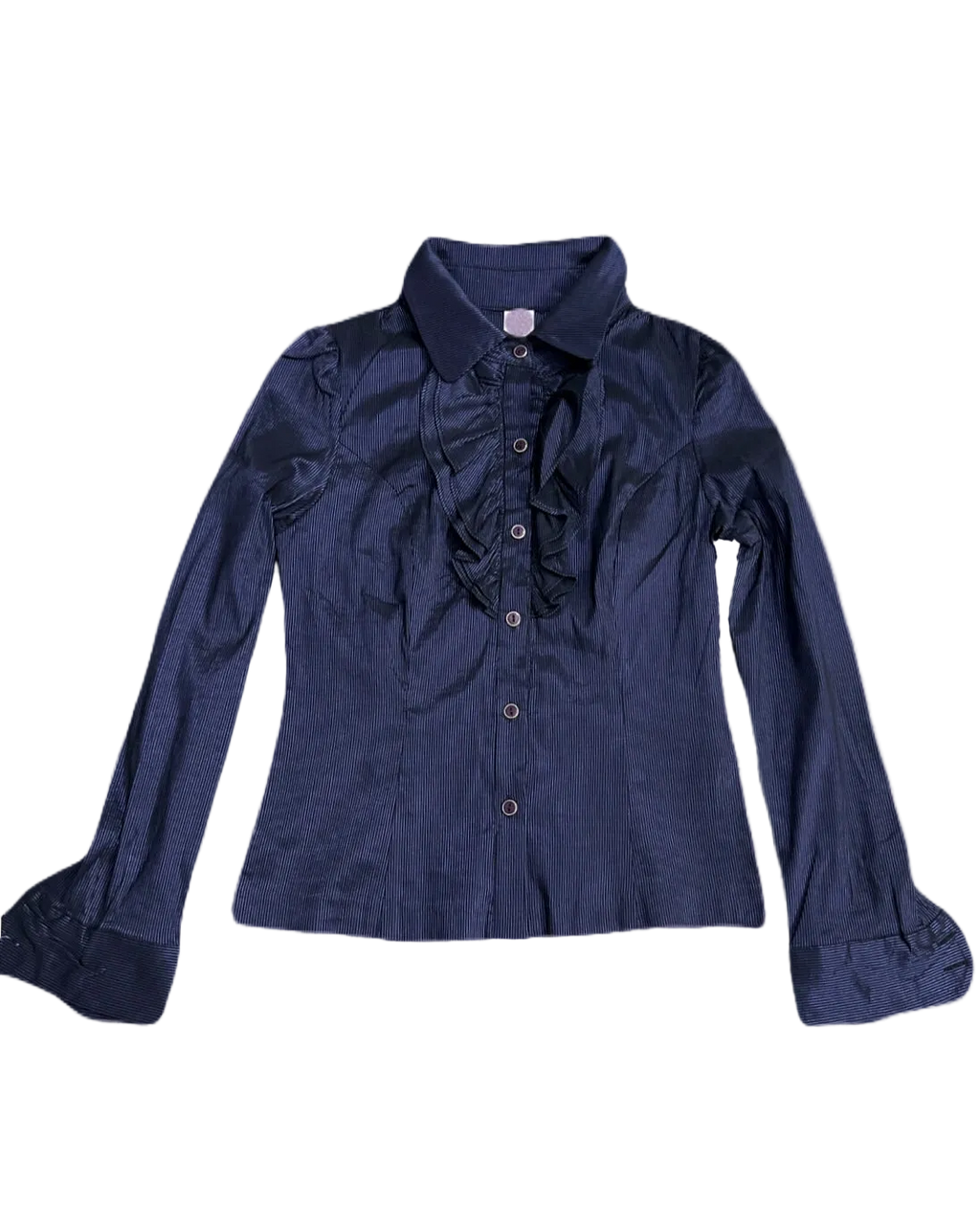 Midnight Blue Ruffle Shiny Buttonup
