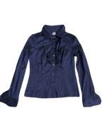 Midnight Blue Ruffle Shiny Buttonup
