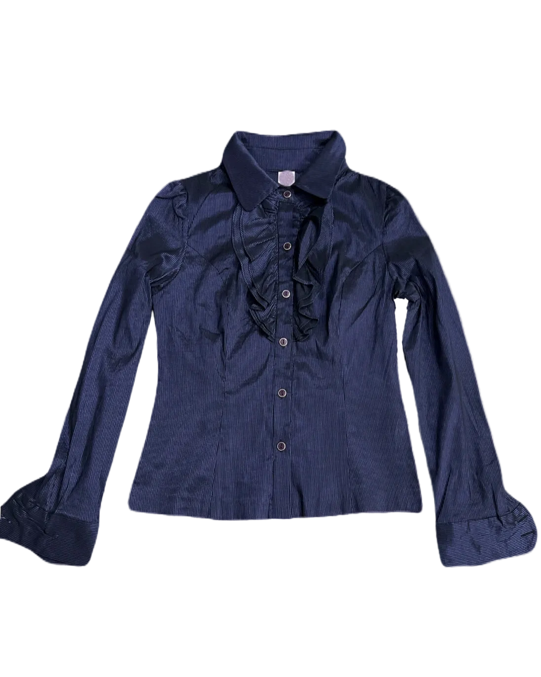 Midnight Blue Ruffle Shiny Buttonup