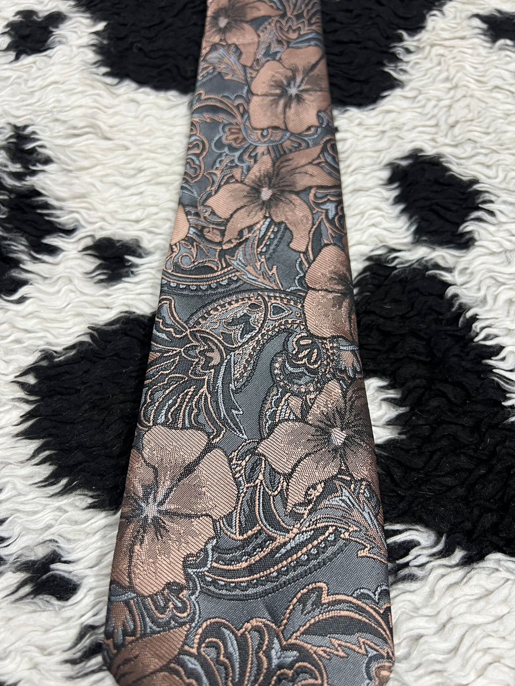Rael Brook Grey & Orange Floral Embroidered Tie