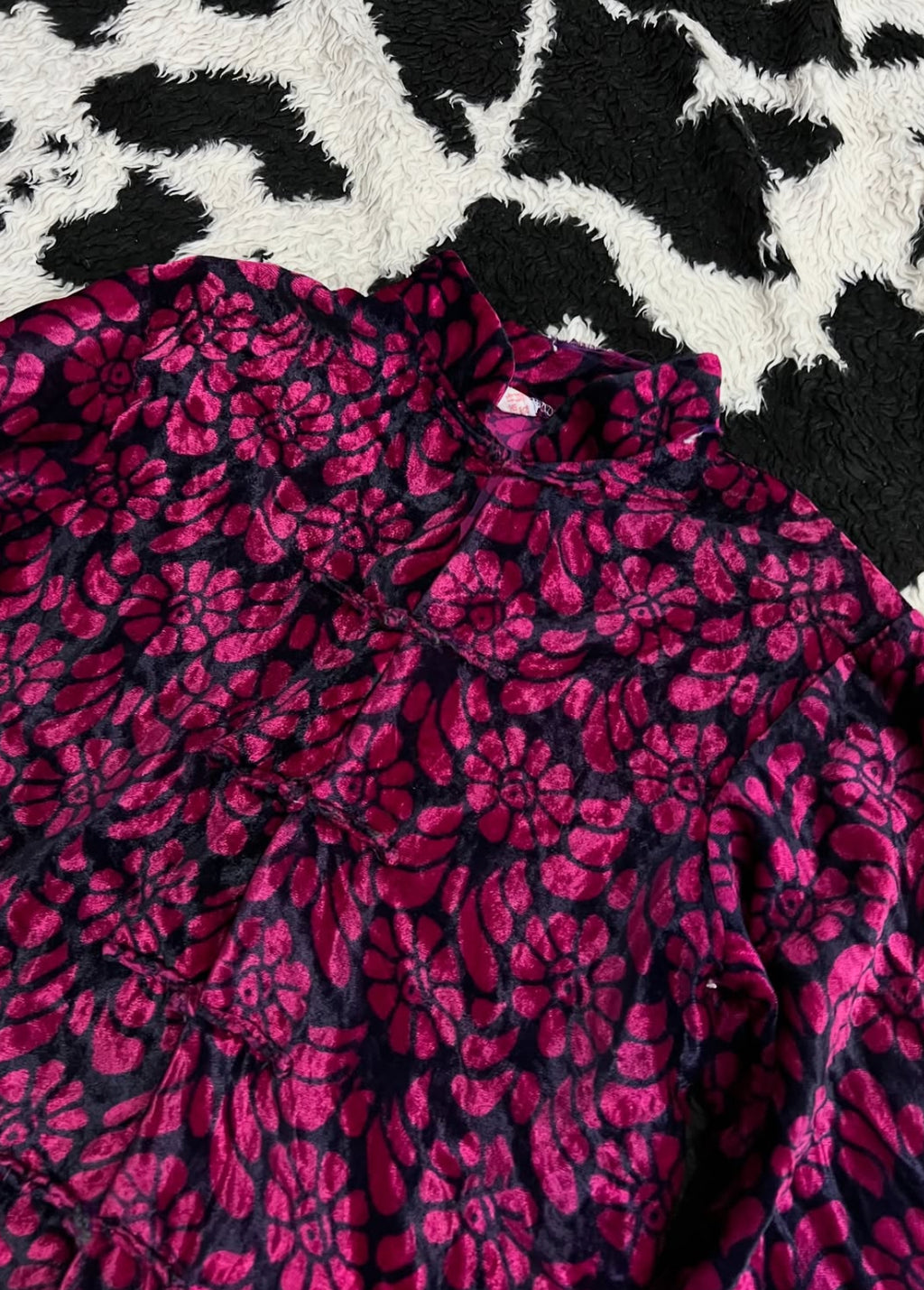Hot Pink & Black Velvet Buttonup