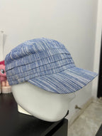 Blue & White Pleated Striped Cap
