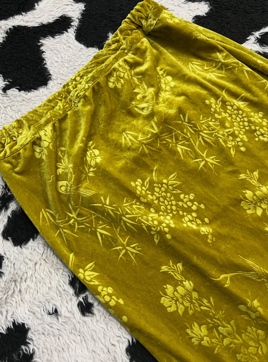 Floral Parrot Print Velvet Long Skirt