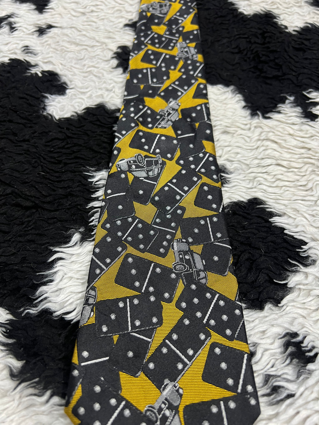 Dominoes & Cars Embroidered Tie (Tagged)