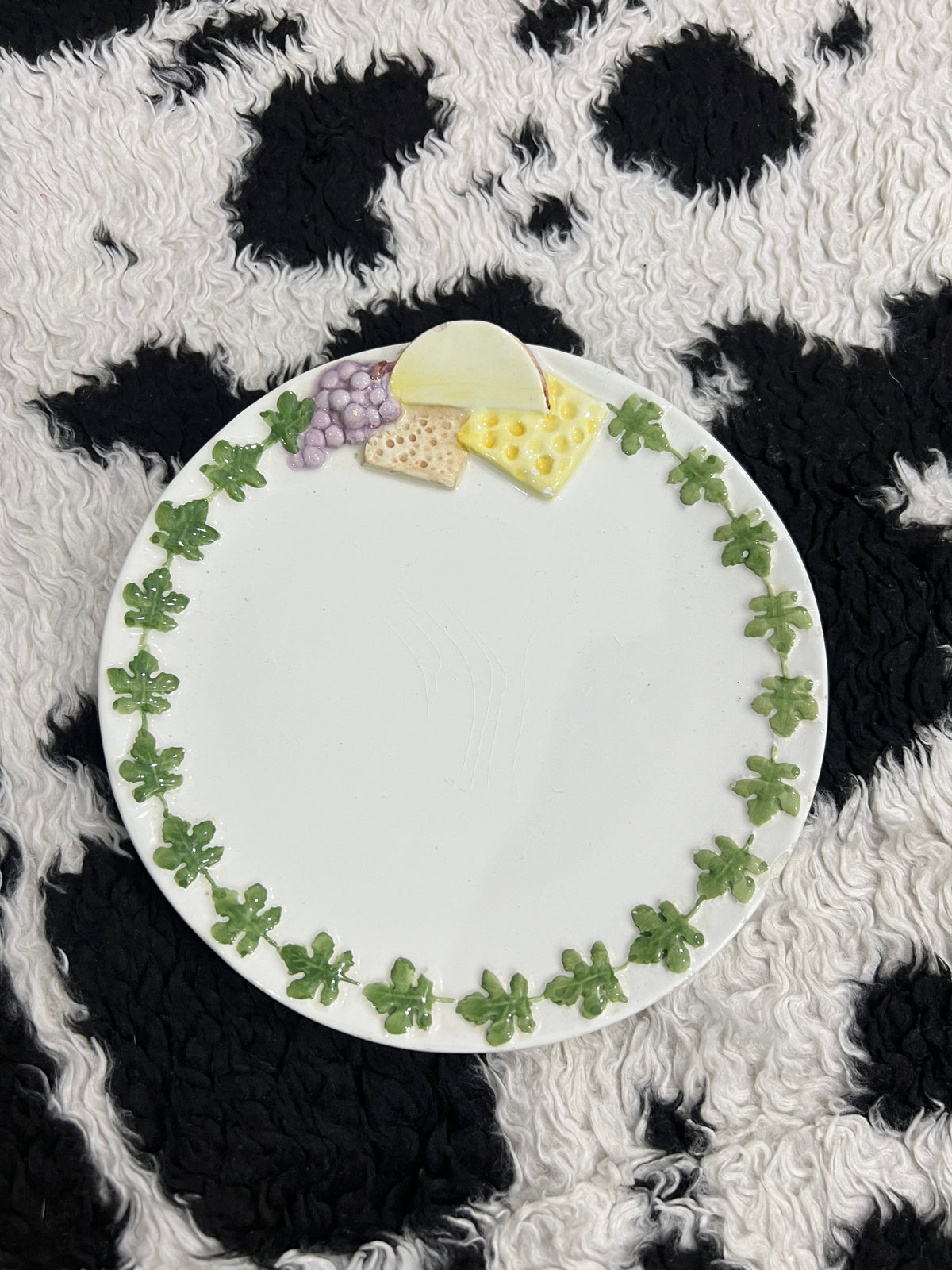 Vintage Cheese & Grapes Ceramic Plate