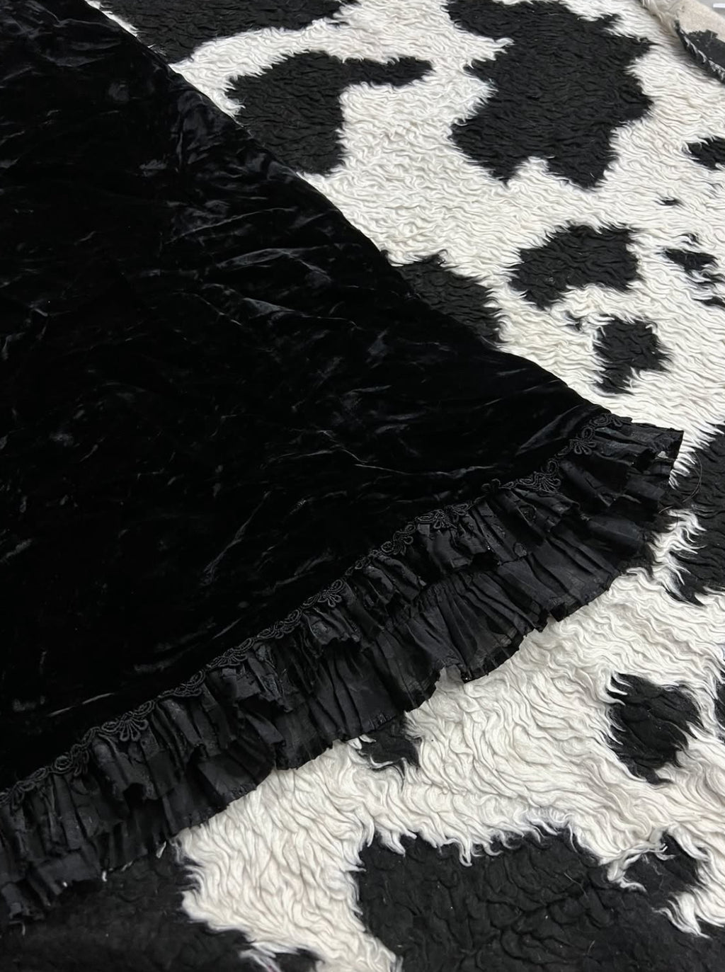 Black Frilled Velvet Skirt