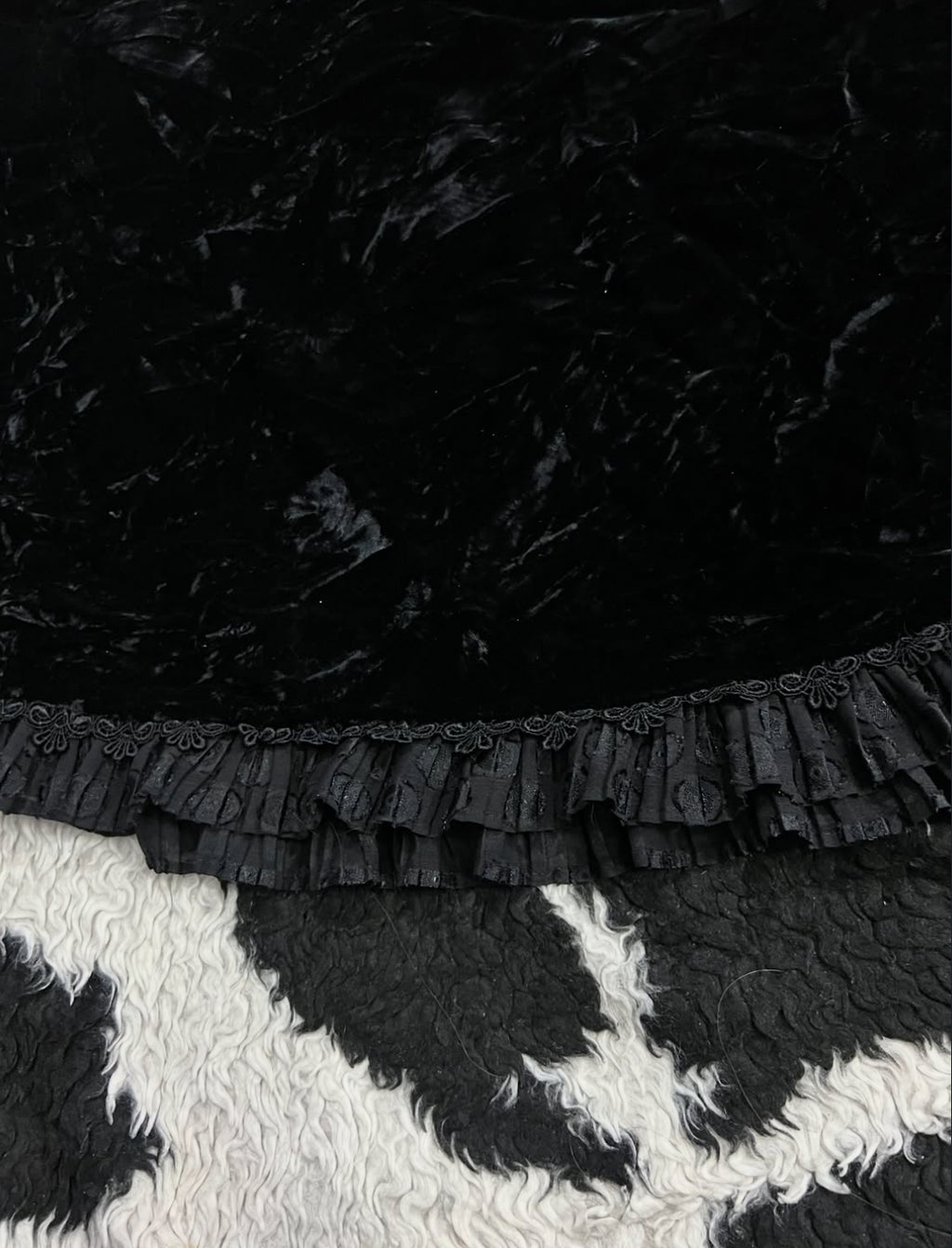 Black Frilled Velvet Skirt