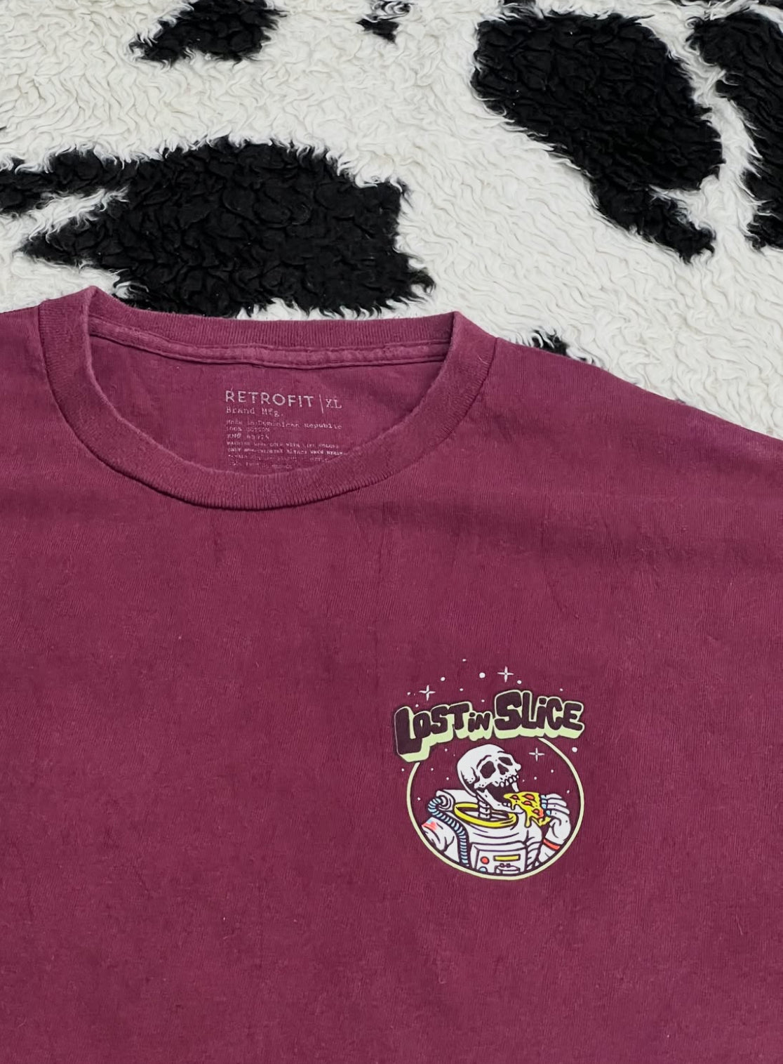 "Lost in Slice" Skeleton on Moon Pizza Tee (Large)