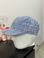 Blue & White Pleated Striped Cap