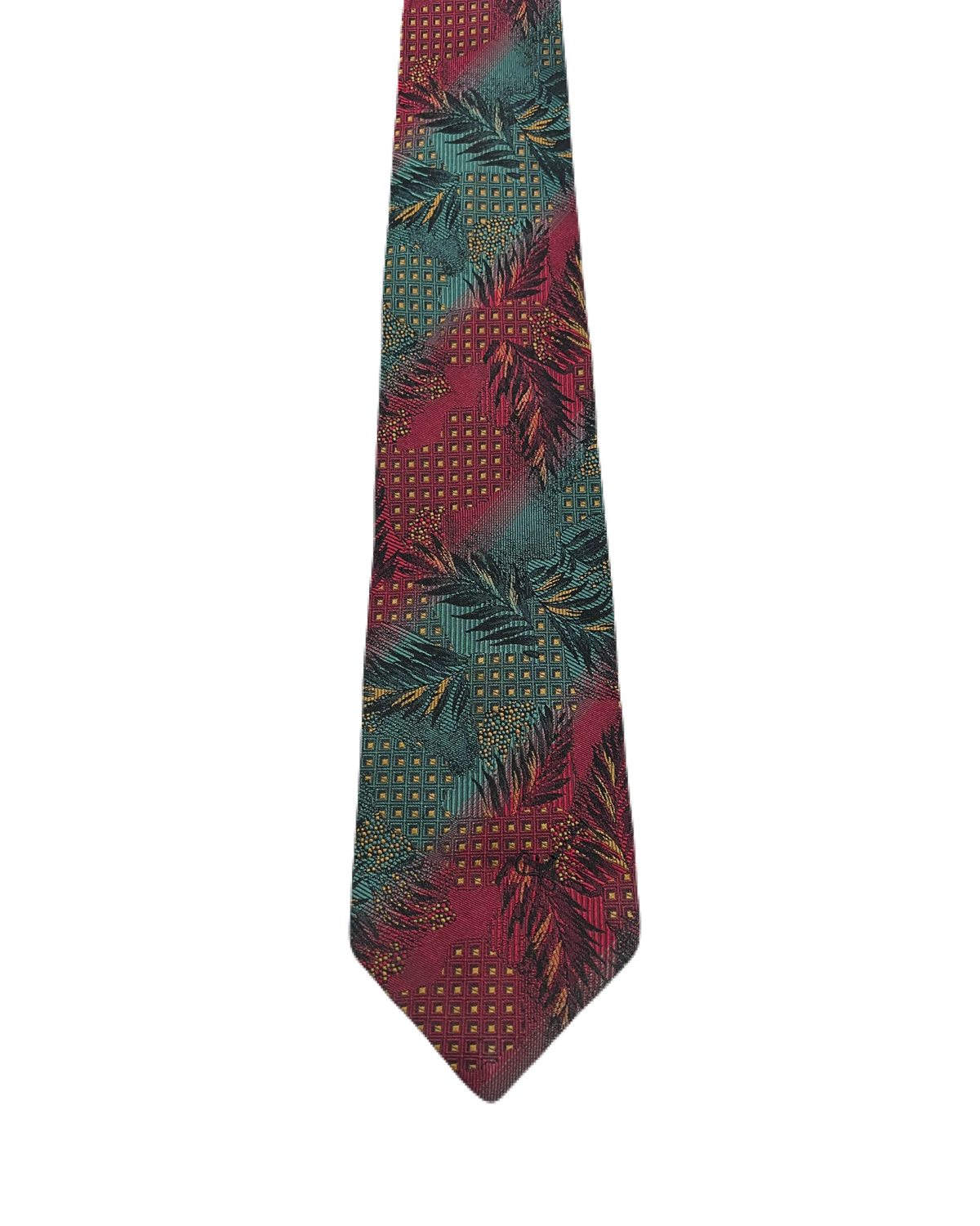 GIVENCHY Red & Green Leaves Embroidered Tie