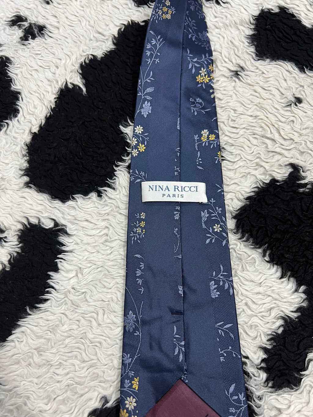 Nina Ricci Paris Blue Floral Embroidered Tie
