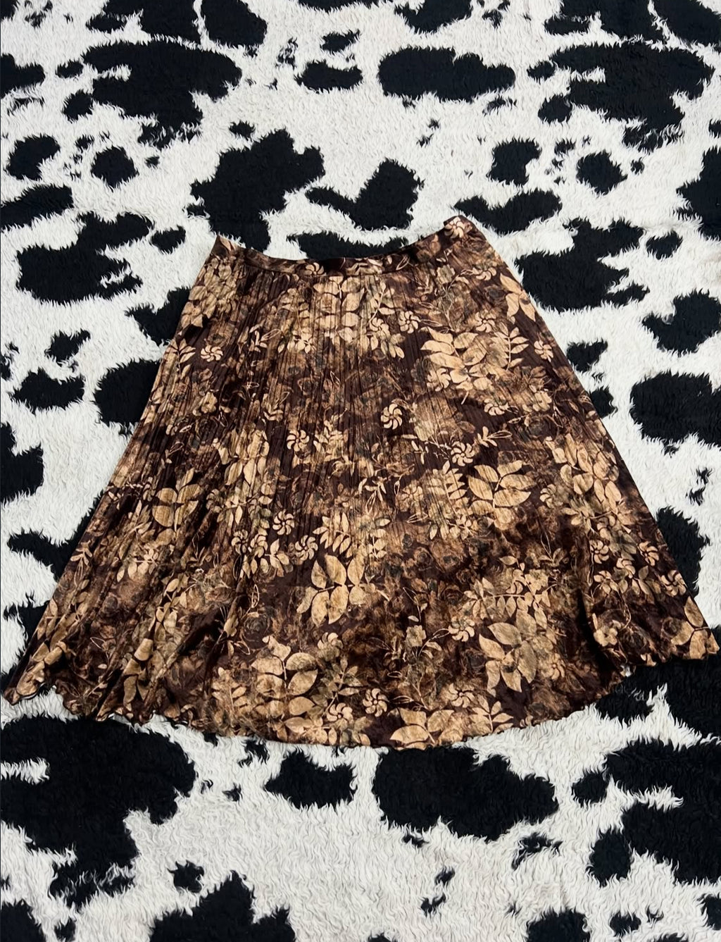 Brown Floral Velvet Skirt