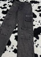 Vintage-Style Washed Brown Cargo Pants (Waist 32)
