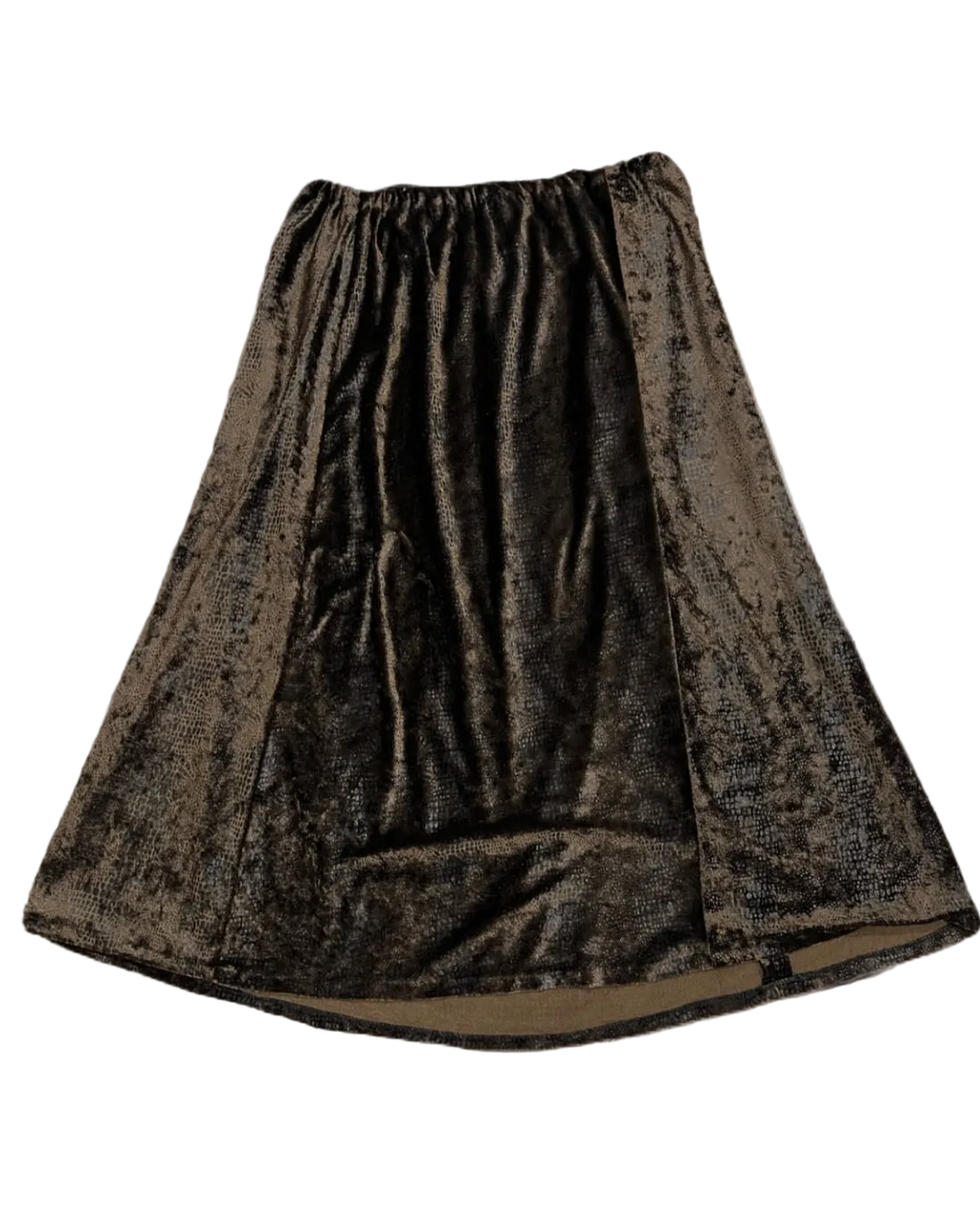 Brown Textured Velvet Long Skirt