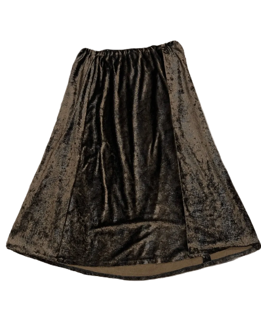 Brown Textured Velvet Long Skirt