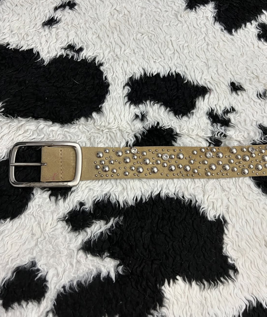 Beige Rhinestone Studded Belt