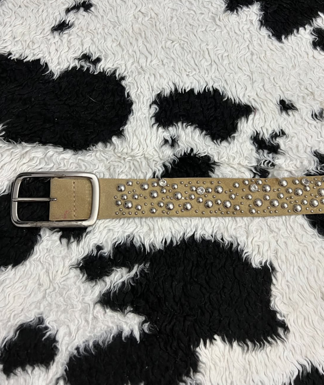 Beige Rhinestone Studded Belt