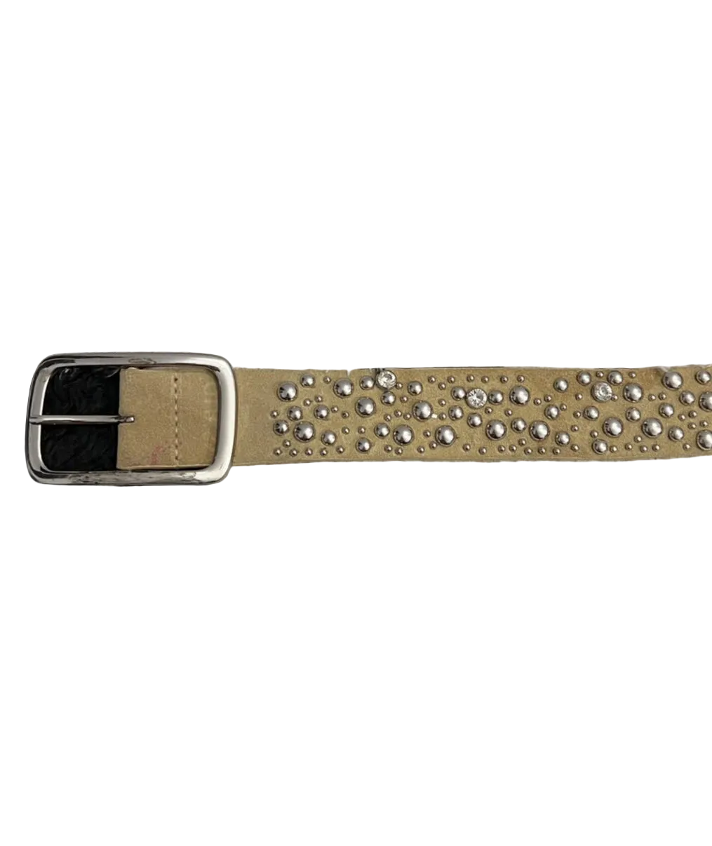 Beige Rhinestone Studded Belt
