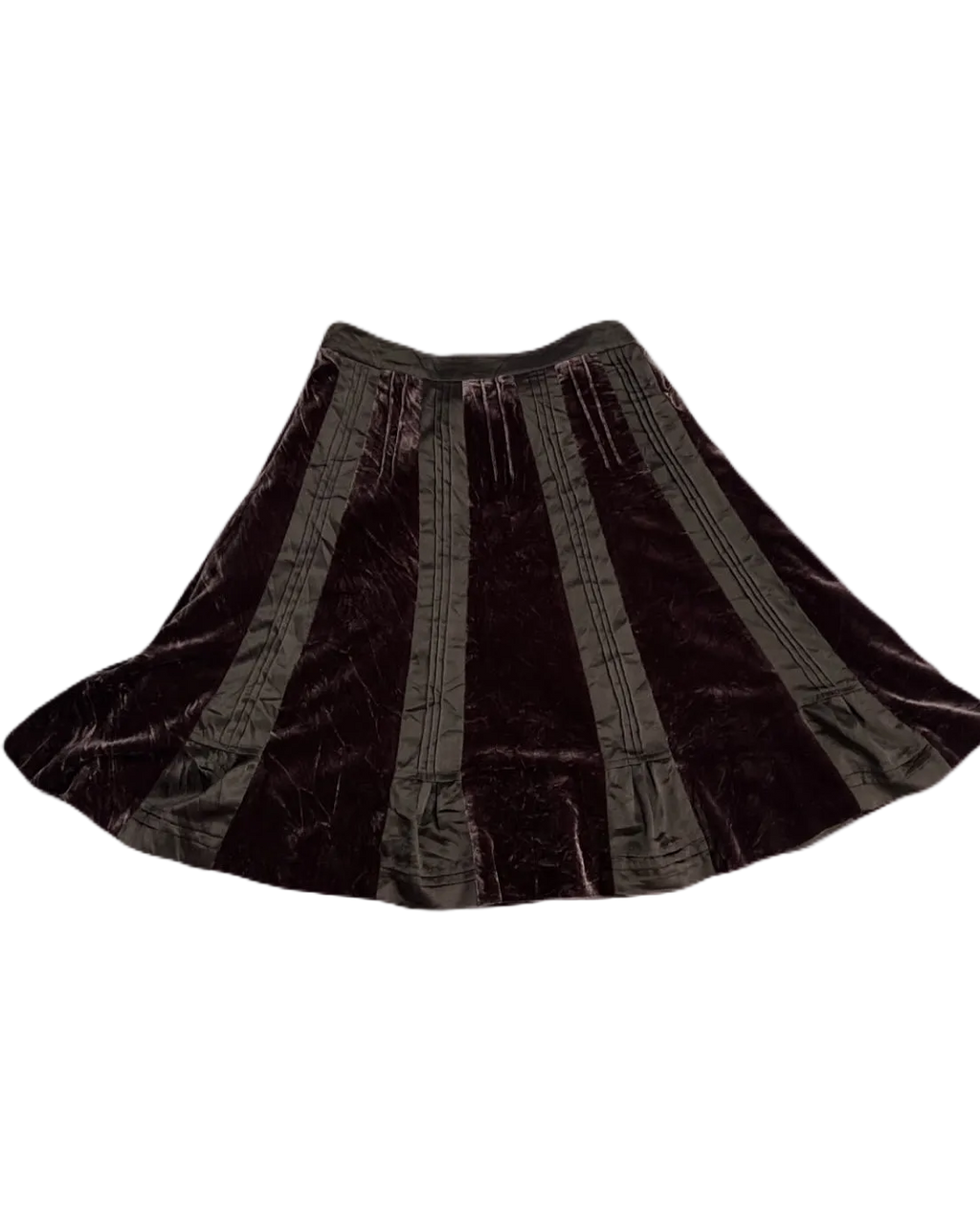 Brown Pleated Knee-Length Velvet Skirt