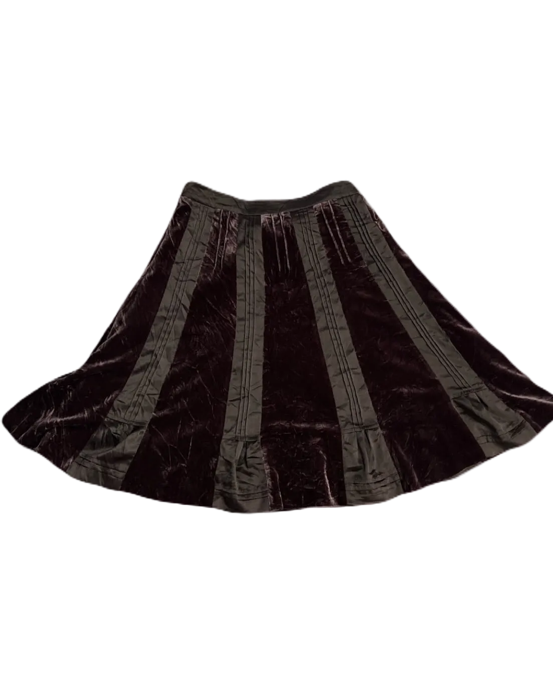 Brown Pleated Knee-Length Velvet Skirt