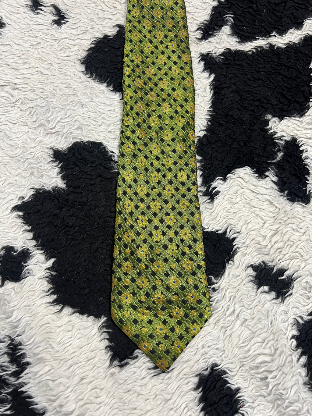 Green Embroidered Floral Tie