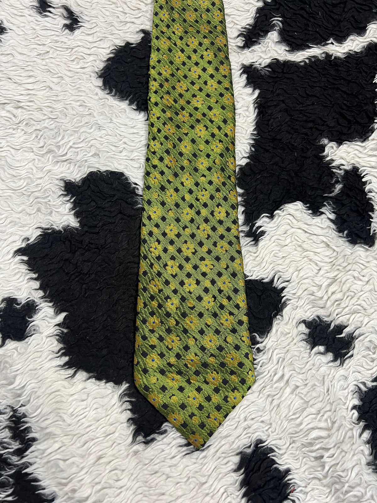 Green Embroidered Floral Tie