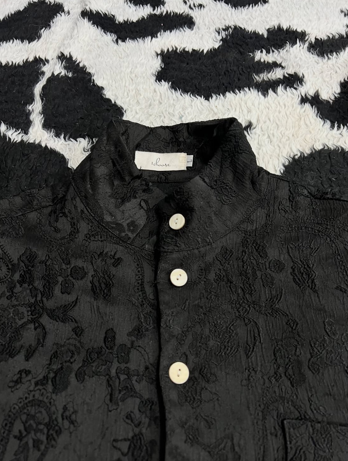 Black Textured Paisley Buttonup