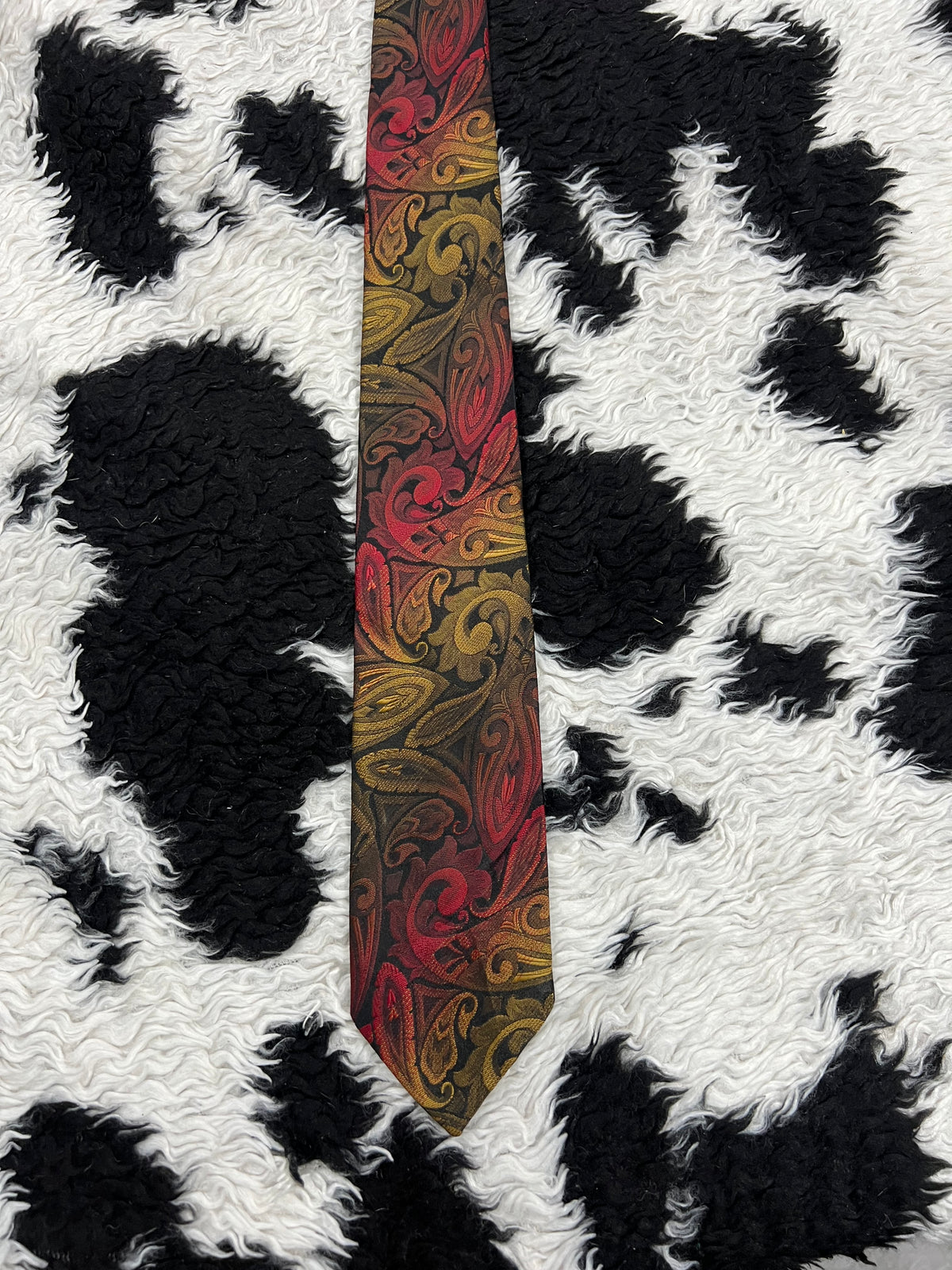 Black, Red & Yellow Paisley Narrow Tie