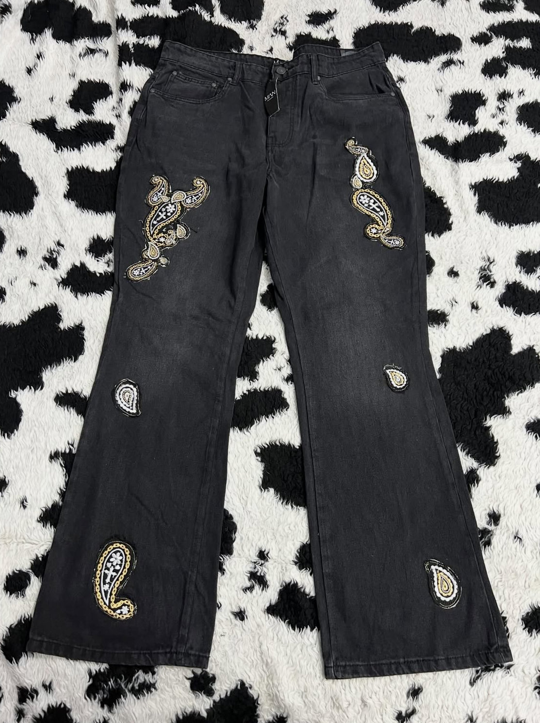 Paisley Patchwork Black Denims (Waist 36)