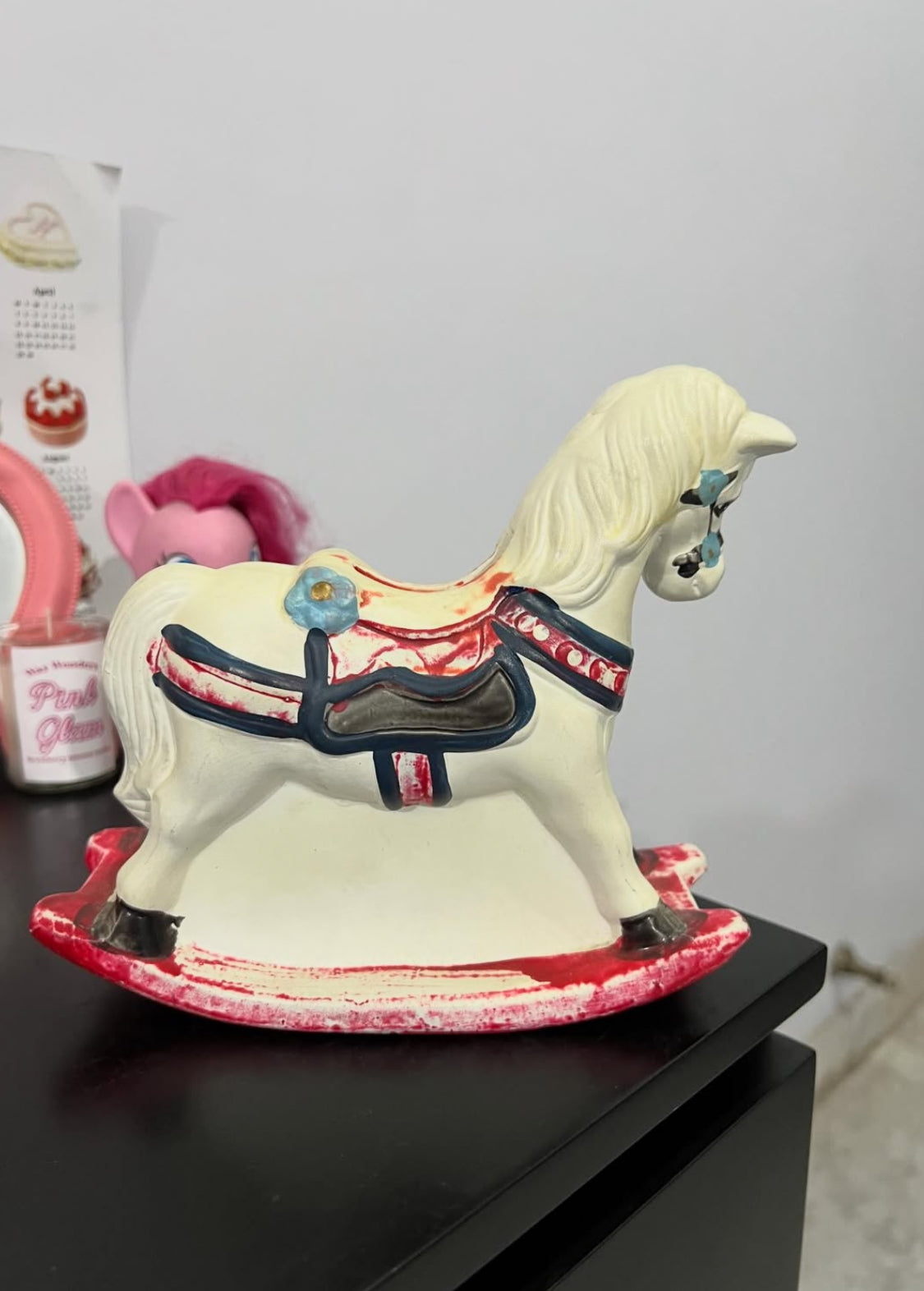 Vintage 1980s Ceramic Rocking Horse Coin Collector