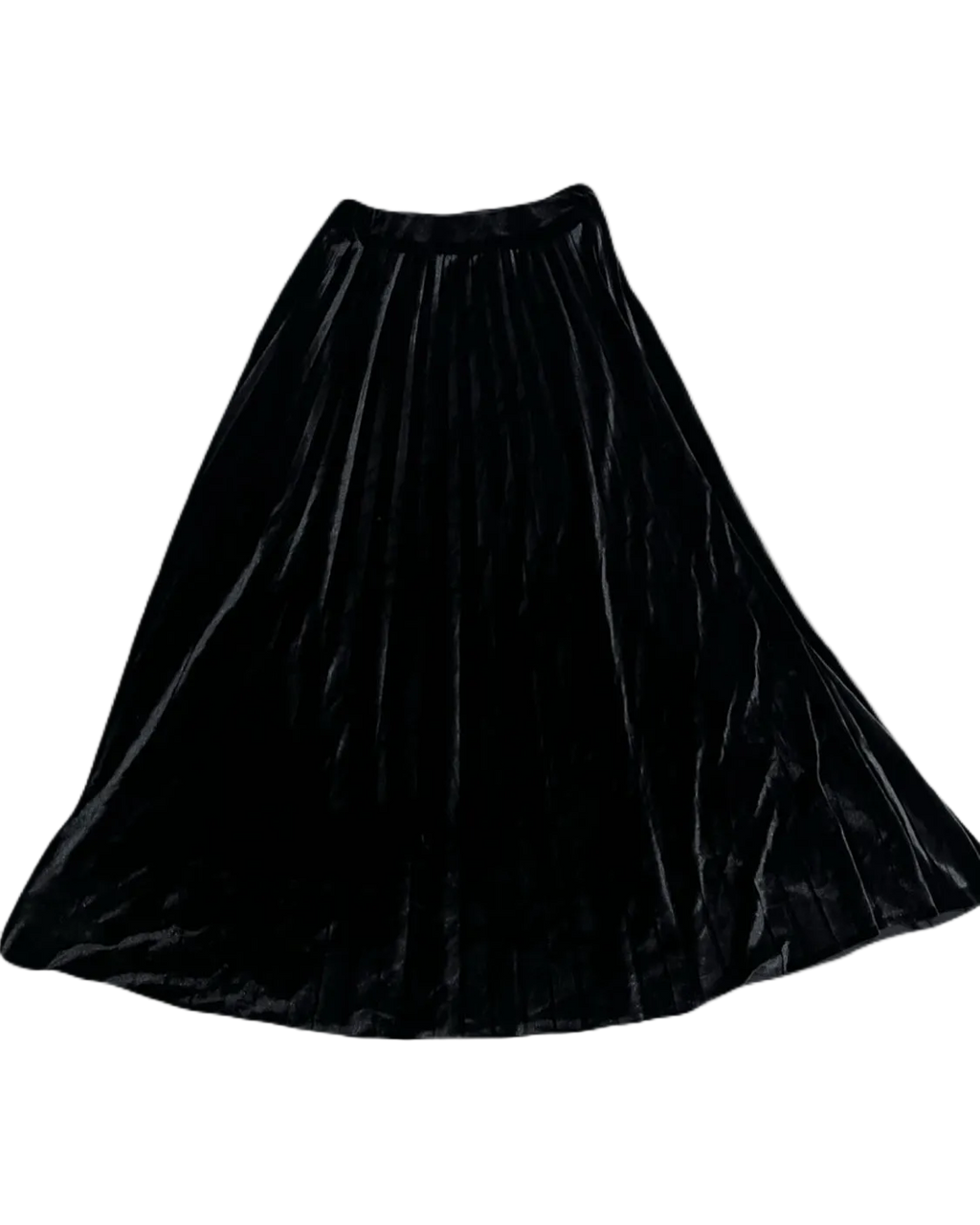 Black Pleated Velvet Long Skirt