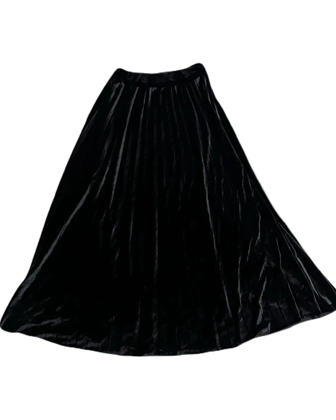 Black Pleated Velvet Long Skirt