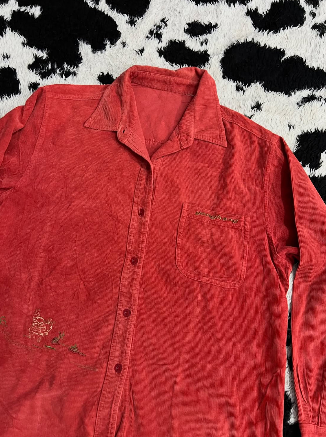 Corduroy Orange Embroidered Buttonup