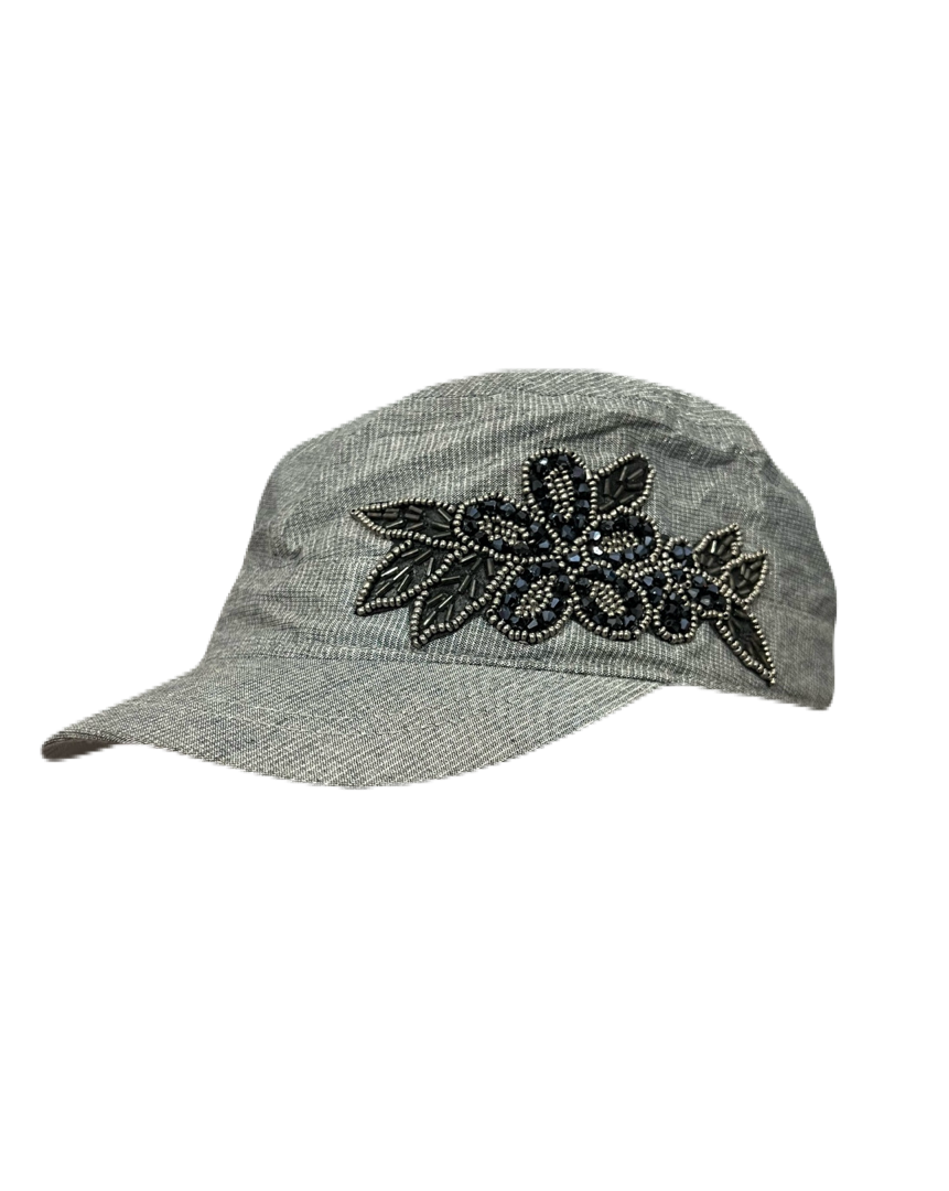 Grey Floral Bedazzled Cap