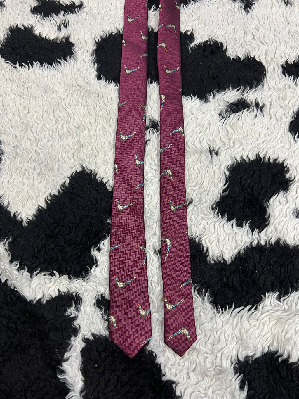 Narrow Embroidered Pheasants Tie