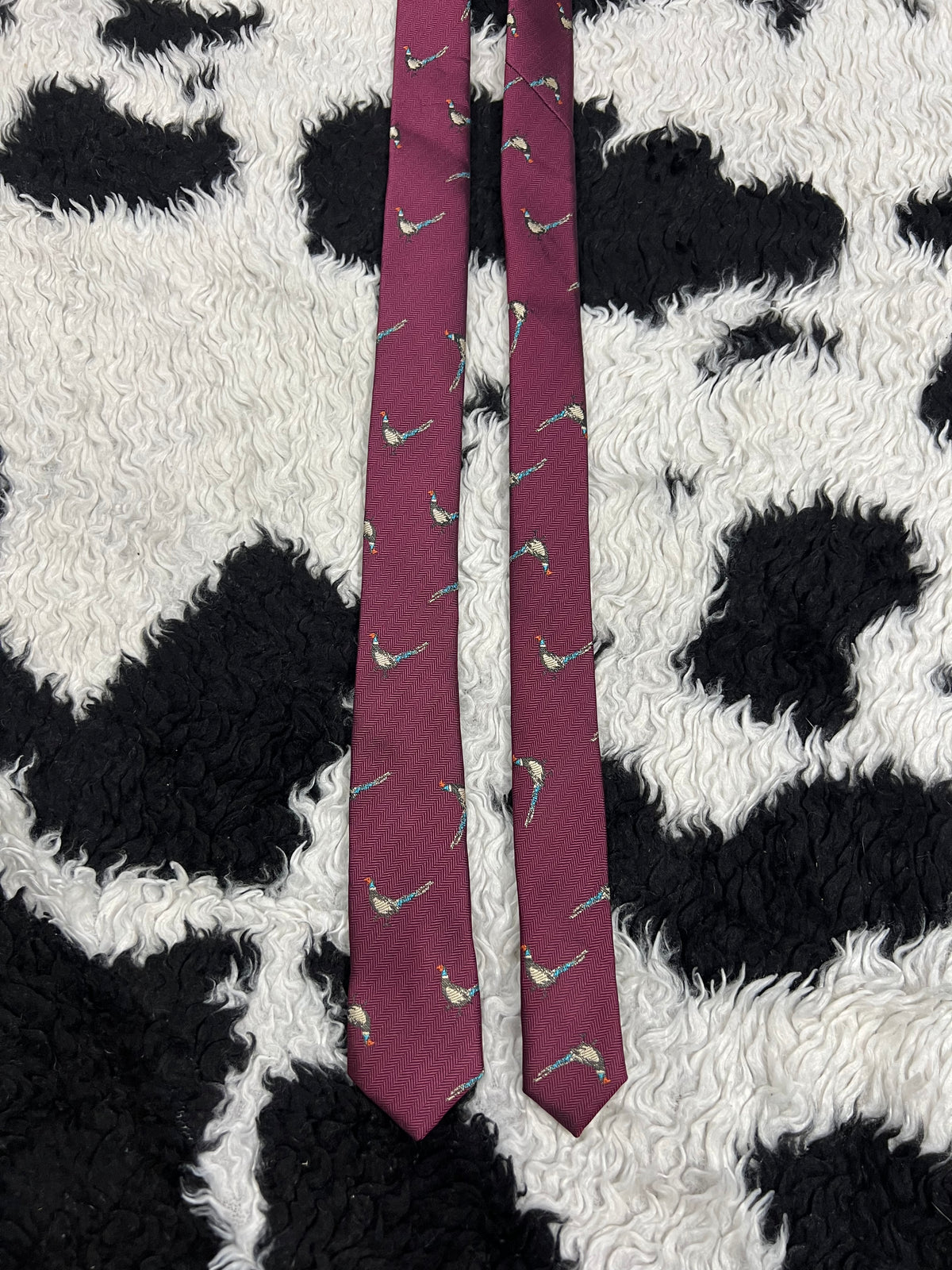 Narrow Embroidered Pheasants Tie