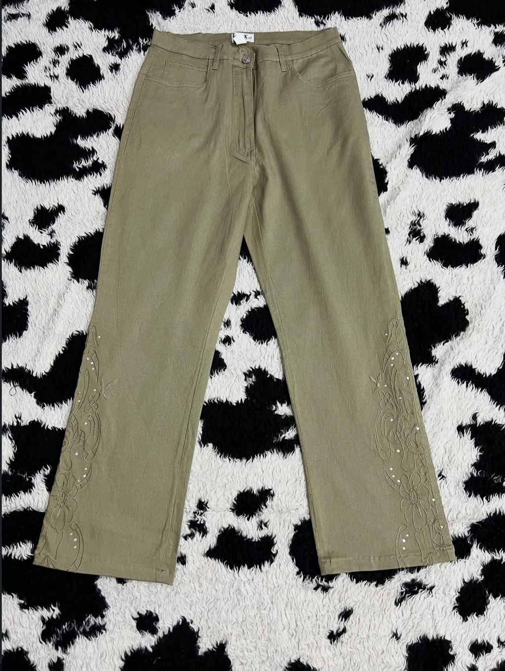 Olive Green Embroidered Pants (Waist 30)